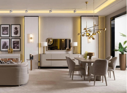 Dining room Suite dinette Dining table Chairs Set 9pcs Beige Dining set